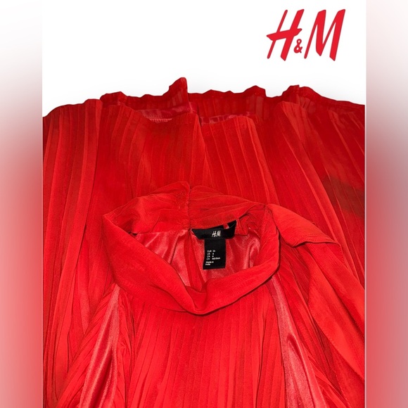 H&M Vibrant Bright Red-Orange Pleated Halter-neck Blouse - Picture 4 of 8